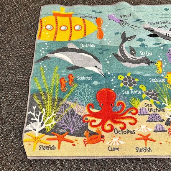 Kids Sea Creature Blue Rug - Picture 4 of 6